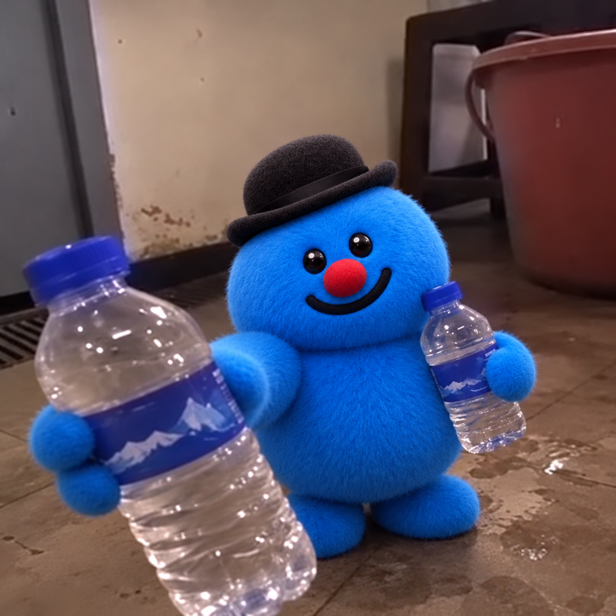 Parangi offering a water bottle to the viewer